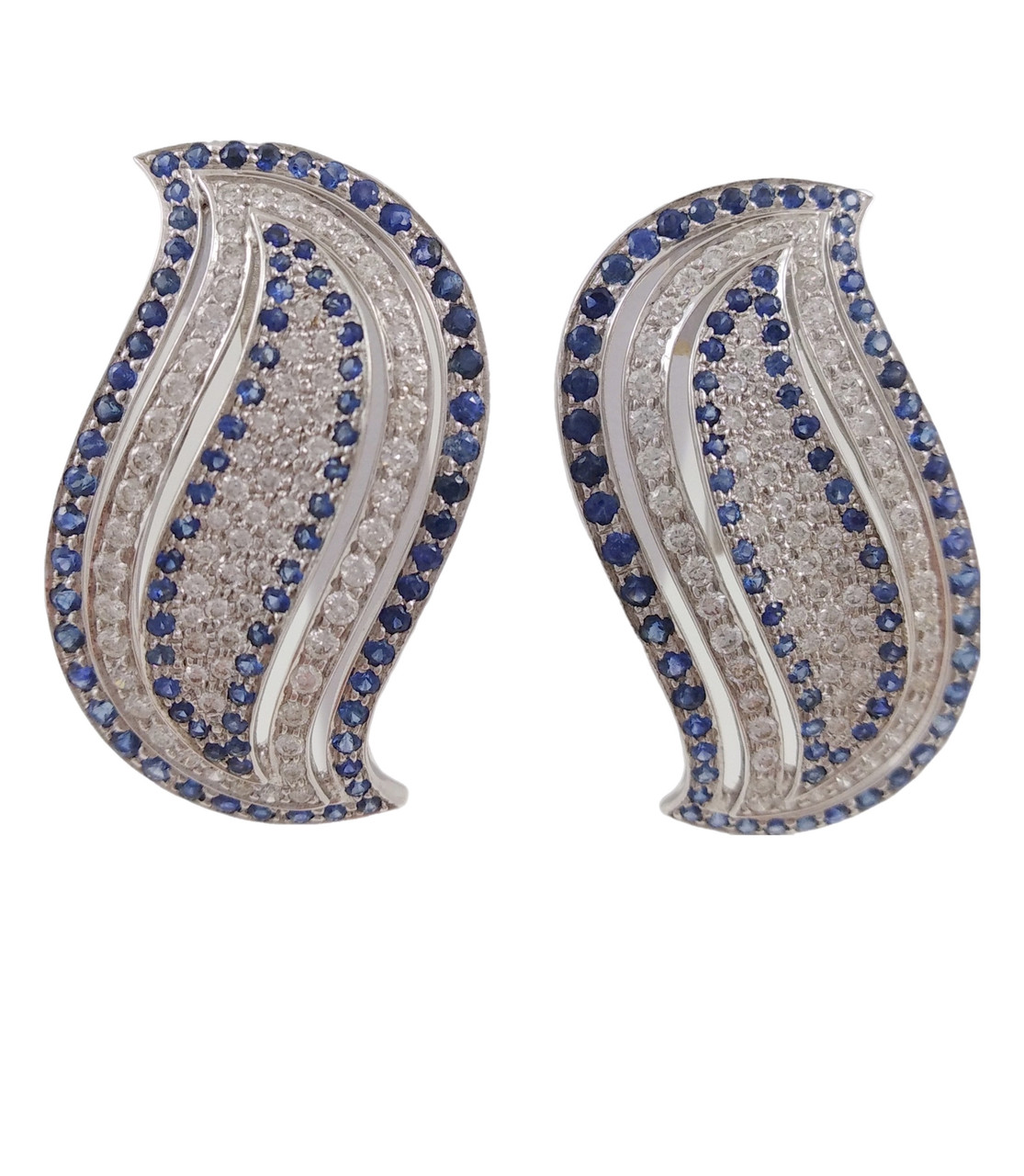 Сережки із білого золота 750 проби з діамантами і сапфірами 036090, фото 1