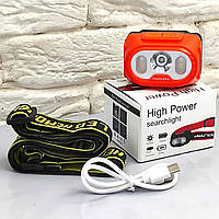 Ліхтар налобний XPE+4SMD(yellow+red), Motion Sensor, Li-Ion акум, Type-C, 2303 померанчевий