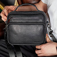 Мужская кожаная сумка с клапаном Tiding Bag черная из натуральной кожи