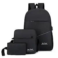 Мужской рюкзак плотный городской стильный молодежный вместительный для Ноутбука 3в1 Jingpin черный USB порт