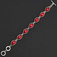 Браслет жіночий сріблястого кольору з кораловими камінчиками та візерунками застібка тогл завдовжки 22 см ширина 10 мм