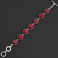 Браслет жіночий сріблястого кольору з кораловими камінчиками та візерунками застібка тогл завдовжки 22 см ширина 10 мм