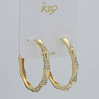 Сережки круглі кільця конго з білими кристалами золотистий лимонний відтінок Д 33 мм покриття 925 S