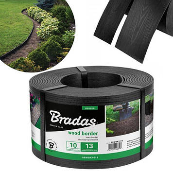 Бордюр для грядок 113мм х 2,8мм х 10м Wood border прямий чорний Bradas пластиковий садовий ландшафтний