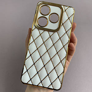 Чохол для Tecno POP 8 золотий чохол з ромбиками захистом камери на телефон техно поп 8 білий w0u