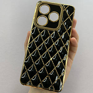 Чохол для Tecno POP 8 золотий чохол з ромбиками захистом камери на телефон техно поп 8 чорний w0u