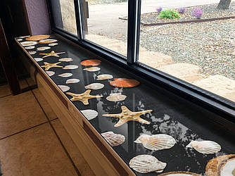 Покриття для підвіконня, м'яке скло з фотодруком Черепашки на чорному тлі 35х100 см ПО-tx377