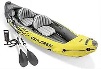 Надувная лодка с веслами Explorer K2 (Двухместная надувная байдарка с ручным насосом)