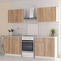 Готовый кухонный гарнитур в комплекте из 4 меблей для квартиры, бюджетная модульная кухня 1600 мм Белый - Сонома