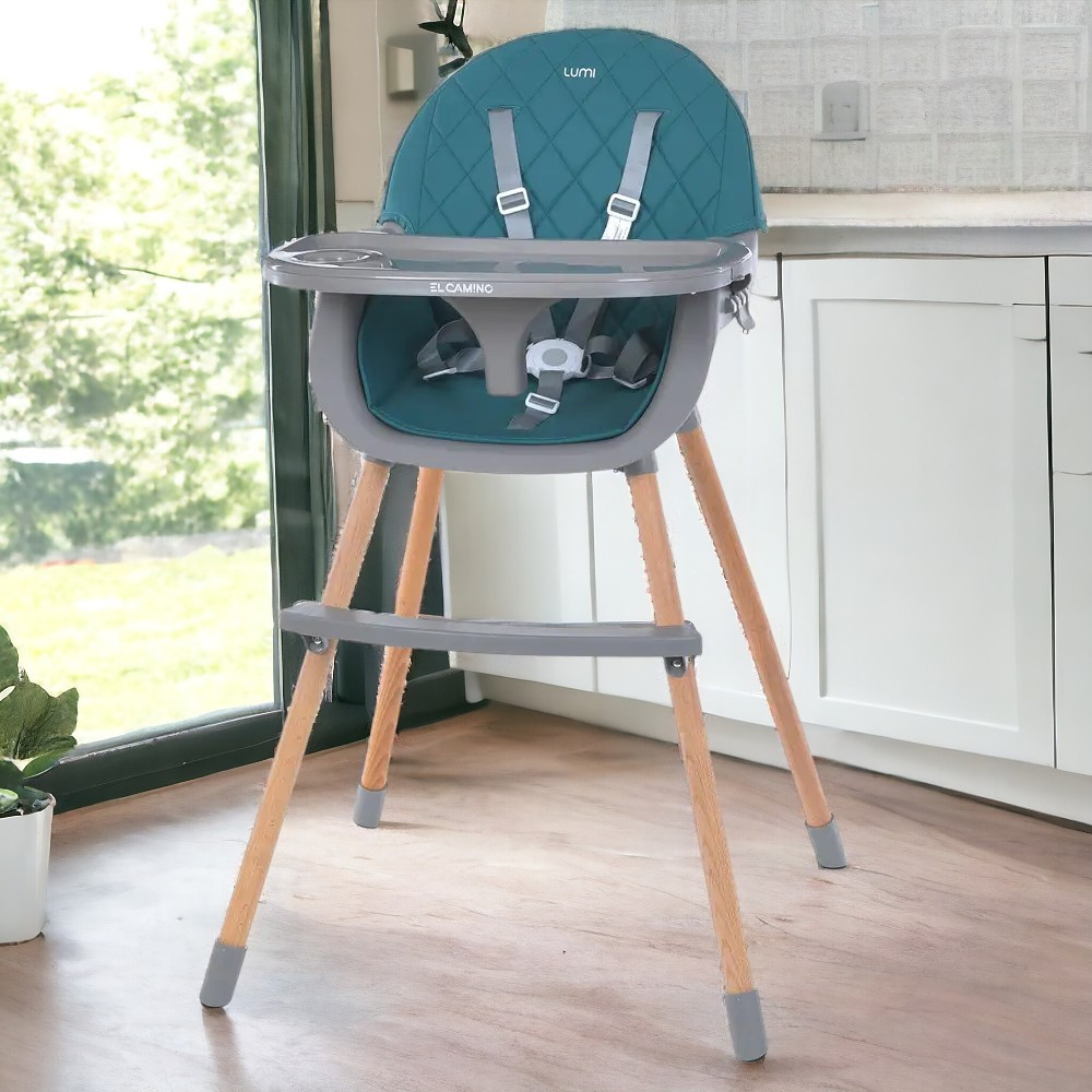 Стілець для годування El Camino LUMI ME 1111 Teal Бірюзовий | Високий дерев'яний стільчик - фото 1 - id-p1914804016
