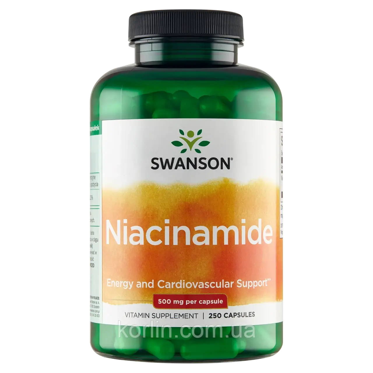 Ніацин (Нікотинамід) 500 мг 250 кап Swanson Niacinamide США Доставка з ЄС