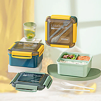 Ланчбокс для їжі з кришкою та приладами пластик (квадратний) 1500 мл