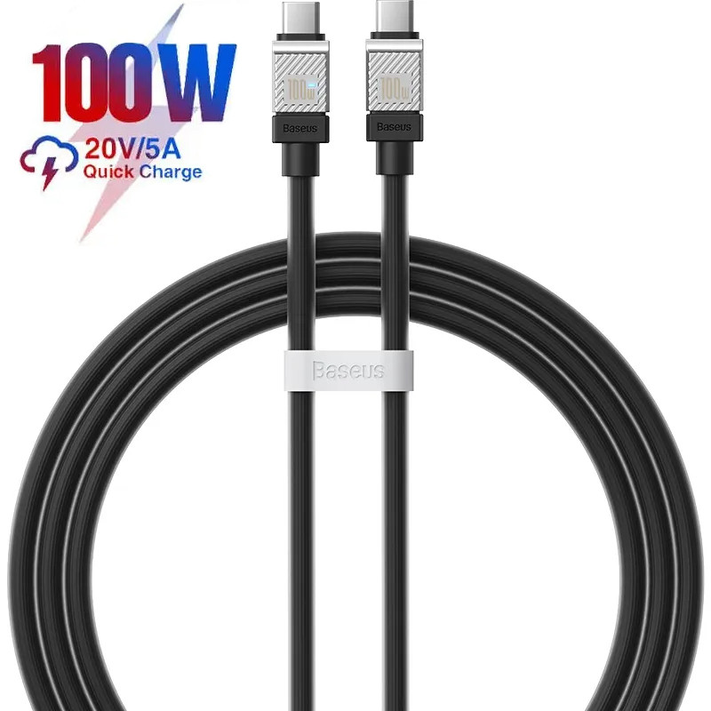 Кабель Type-C на Type-C з підсвічуванням Baseus CoolPlay Series Fast Charging (2m, 100W, 5A). Black