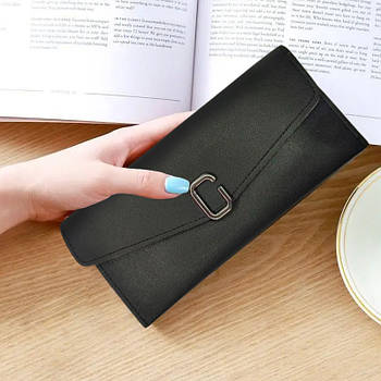 Гаманець жіночий з екошкіри в класичному стилі, Чорний / Гаманець на магніті / Жіноче портмоне