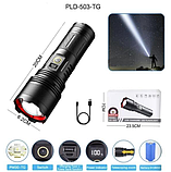 Ліхтар ручний 503  TG, 3 акум. 18650, power bank, індикація заряду, Type-C, zoom, фото 10