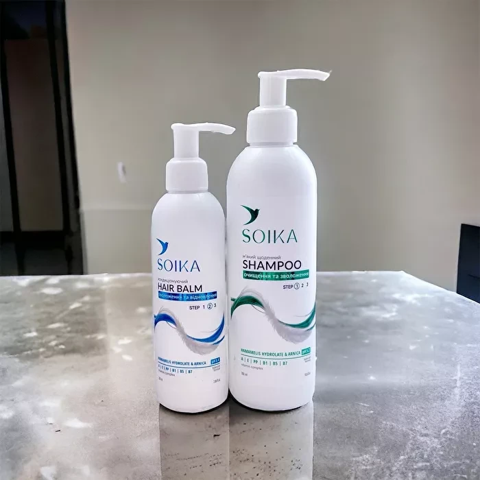 Набір для волосся Soika 2в1  "Очищення та зволоження" Hamamelis Hydrolate Arnica (шампунь, бальзам)