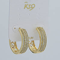 Сережки кільця конго з білими кристалами золотистий лимонний відтінок Д 23 мм ширина 6 мм покриття 925 S