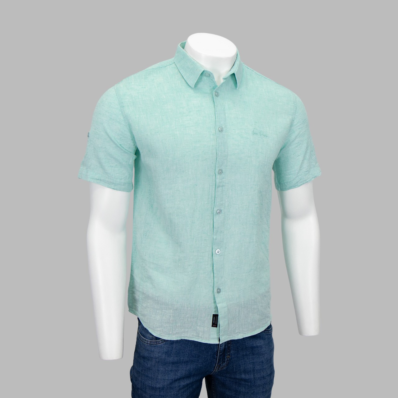 Сорочка чоловіча, приталена (Slim Fit) з коротким рукавом, Bagarda JP6503 MINT 80% льон 20% бавовна L(Р)