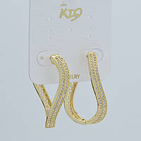 Сережки кільця конго з камінням кручені золотистий лимонний відтінок Д 30 мм ширина 4 мм покриття 925 S