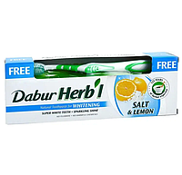 Зубная паста аюрведическая Соль и Лимон Отбеливающая Dabur Herb'l, 150 г + щетка