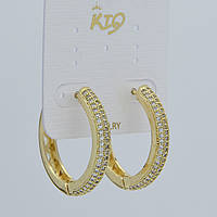 Сережки круглі кільця конго з кристалами золотистий лимонний відтінок Д 27 мм ширина 4 мм покриття 925 S