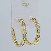 Сережки круглі кільця конго з кристалами золотистий лимонний відтінок Д 35 мм ширина 5 мм покриття 925 S