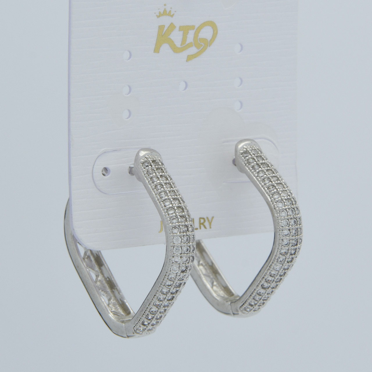 Сережки кільця металеві сріблястого кольору з кристалами та візерунками з неіржавкої сталі 952S діаметр 30 мм - фото 1 - id-p2223586960