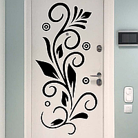 Інтер'єрна наклейка Гілка орнамент 487х952 мм (візерунок квіти декор стін) Happy Pocket Чорний матовий