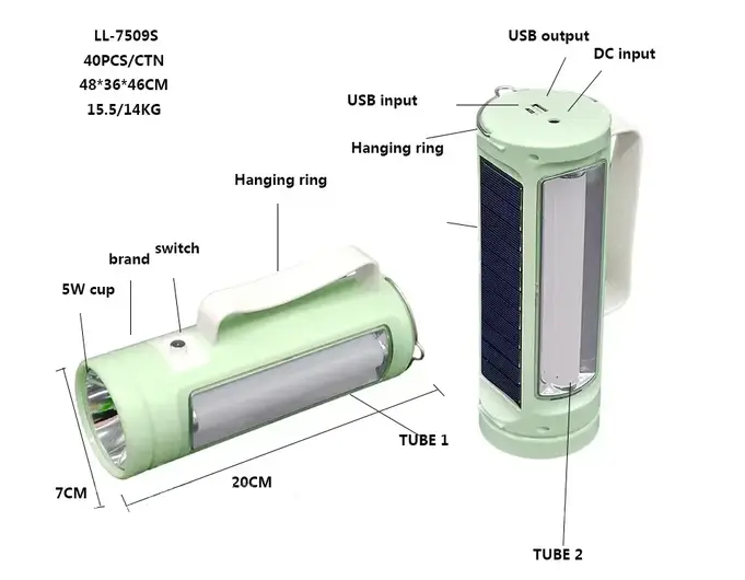 Ліхтар кемпінговий LL-7509 | Світлодіодний ліхтарик | Ліхтарик на сонячній батареї | Акумуляторний ліхтар, фото 1