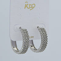 Сережки кільця металеві сріблястого кольору з білими стразами з неіржавкої сталі 952S діаметр 23 мм