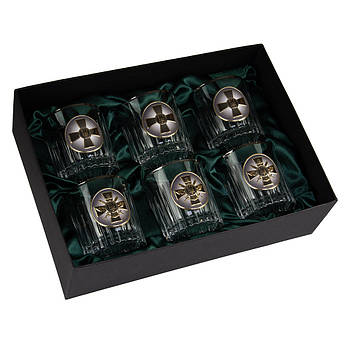 Набір 6-ти кришталевих склянок для віскі Boss Crystal "Генштаб ЗСУ" (золото, срібло, платина)