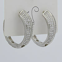 Сережки кільця металеві сріблястого кольору зі стразами з неіржавкої сталі 952S ширина 8 мм діаметр 30 мм