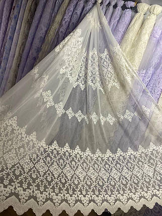 Тюль бамбук вишивка на шанілі заввишки 2,8 м.кремова, фото 1