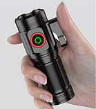 Ліхтар ручний 4XHP360, 1х18500, індикація заряду, магніт, стропоріз, Type-C, фото 7