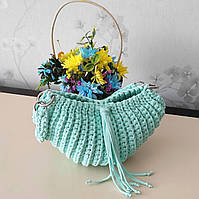 Женская сумка клатч-ракушка из трикотажной пряжи мятного цвета