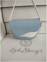 Женская сумочка кросс-боди 16*21 см с клапаном на магните из эко кожи Голубой с белым