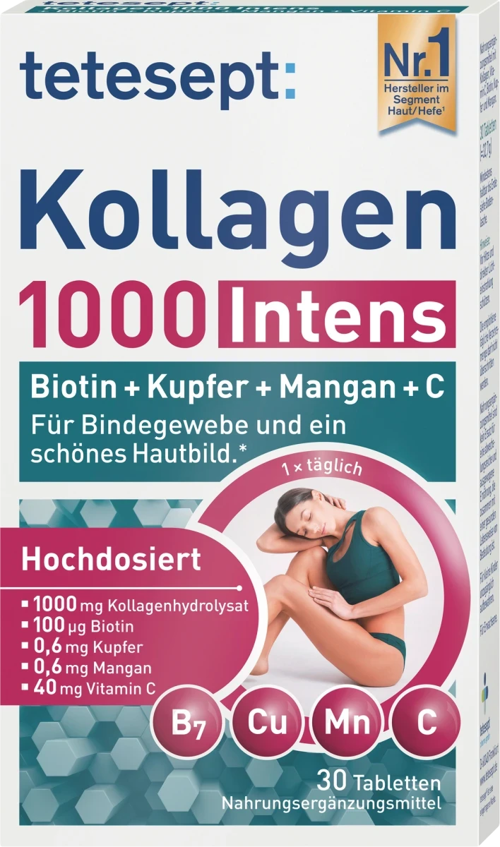 Біологічно активна добавка tetesept Kollagen 1000 Intens, 30 шт