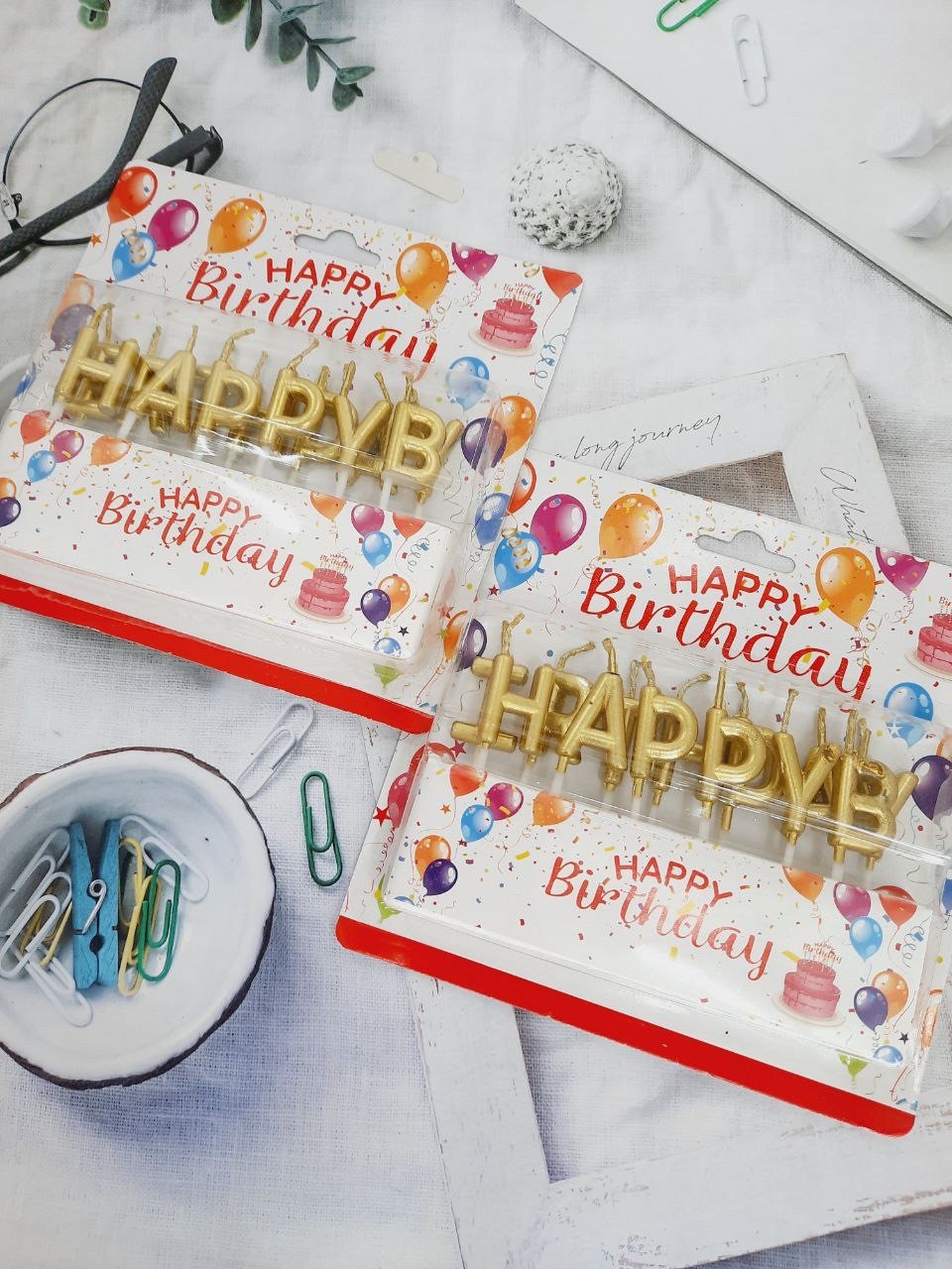 Свічки в торт Happy Birtday Золотий 2.5 см, фото 1