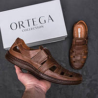 Чоловічі коричневі літні туфлі, шкіряні чоловічі туфлі літо, класичні відкриті туфлі для чоловіків шкіра