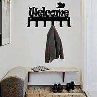 Інтер'єрна наклейка Вішалка Welcome 800х366 мм декор у вітальню Happy Pocket Чорний матовий
