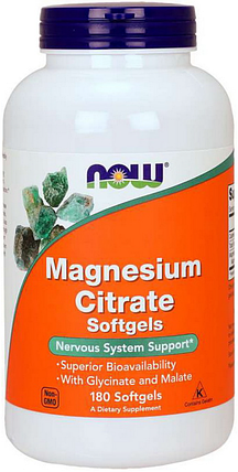 Цитрат магнію Now Foods Magnesium Citrate 180 гелевих капсул, фото 1