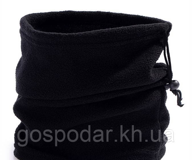 Зимний бафф из флиса, теплый шарф-труба, шапка.Черный - фото 4 - id-p414131911
