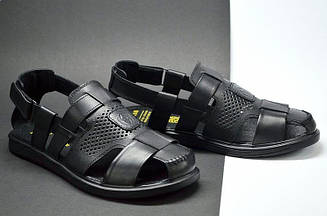 Босоніжки чоловічі шкіряні чорні сандалі на повну широку ногу 40-45 розмір від виробника