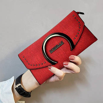 Гаманець жіночий з екошкіри RONGRAN, Бордовий / Гаманець на магніті / Жіноче портмоне