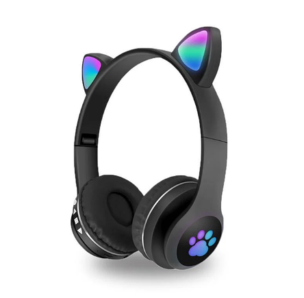 Bluetooth навушники MZ-023 з котячими вушками та LED підсвічуванням Чорні, фото 1
