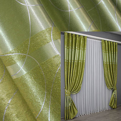 Комплект штор (2шт. 1,5х2,7м.) з тканини софт, колекція "Ліана". Колір оливковий. Код 462ш 30-202