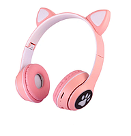 Беспроводные Bluetooth наушники MZ-023 с кошачьими ушками и LED подсветкой Розовые
