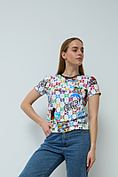 Женская футболка белого цвета с принтом Микки Маус из ткани кулир р. XS-L S