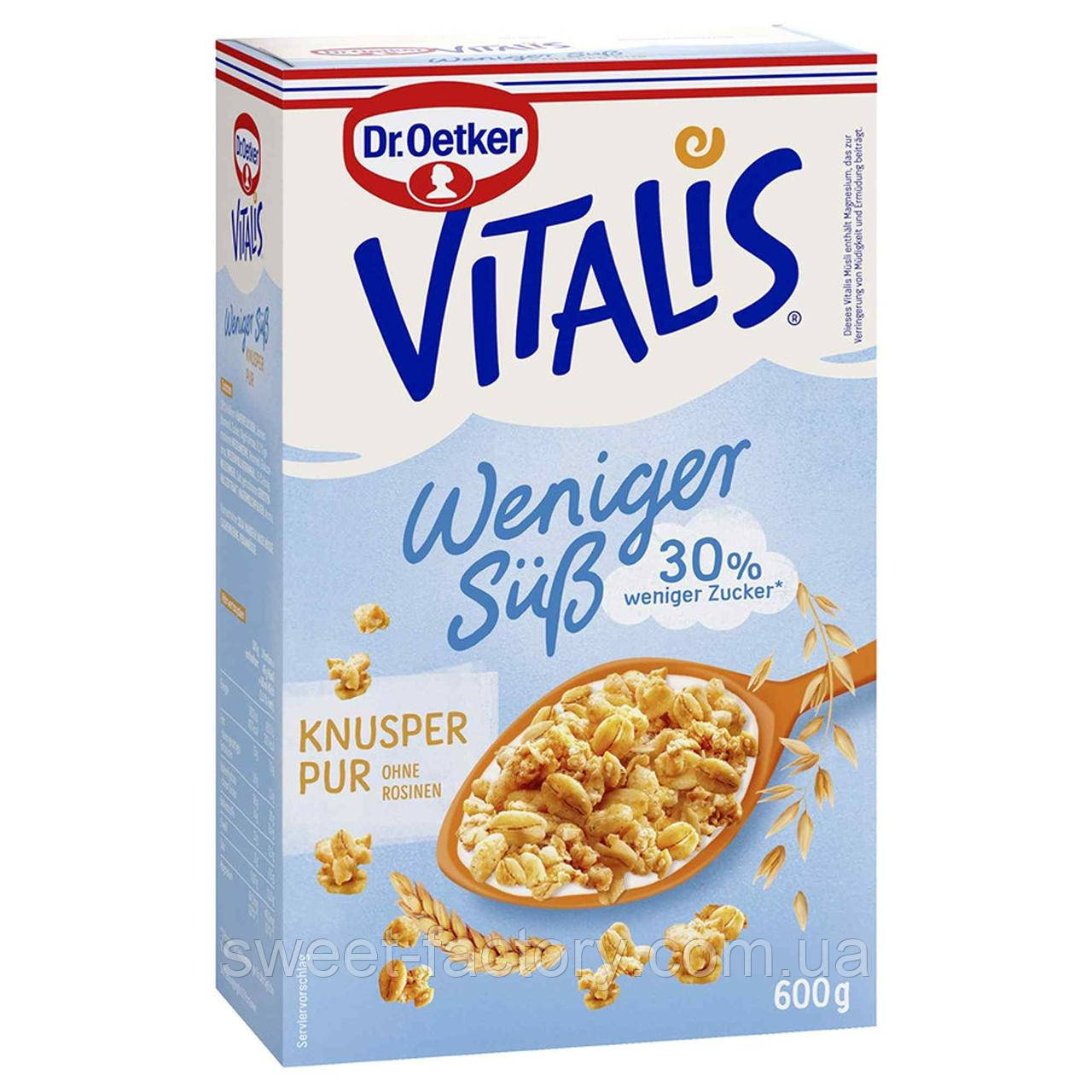 Сухі сніданки Oetker Vitalis Weniger Sub Musli Knusper Pur  600g, фото 1
