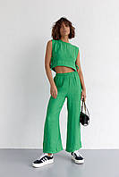 Літній жіночий костюм з брюками та топом із зав'язками - зелений колір, L (є розміри) af